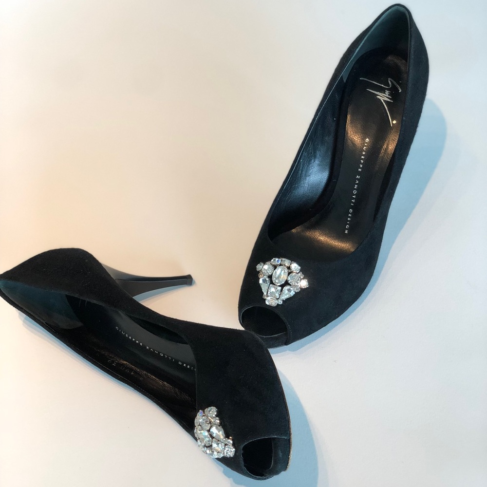 Giuseppe Zanotti Black Suede Heels w Swarovski